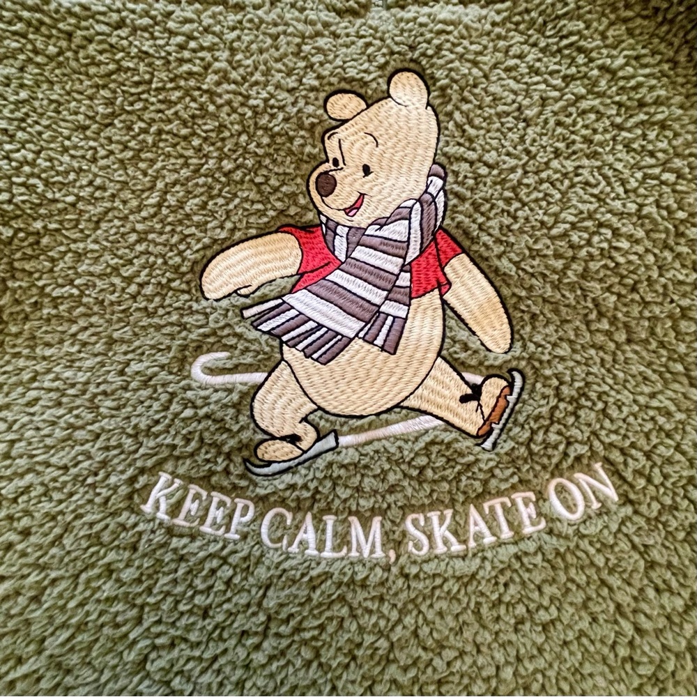 Disney Winnie the Pooh Fuzzy Green Sherpa Quarter Zip Pullover Sweatshirt - Picture 11 of 13